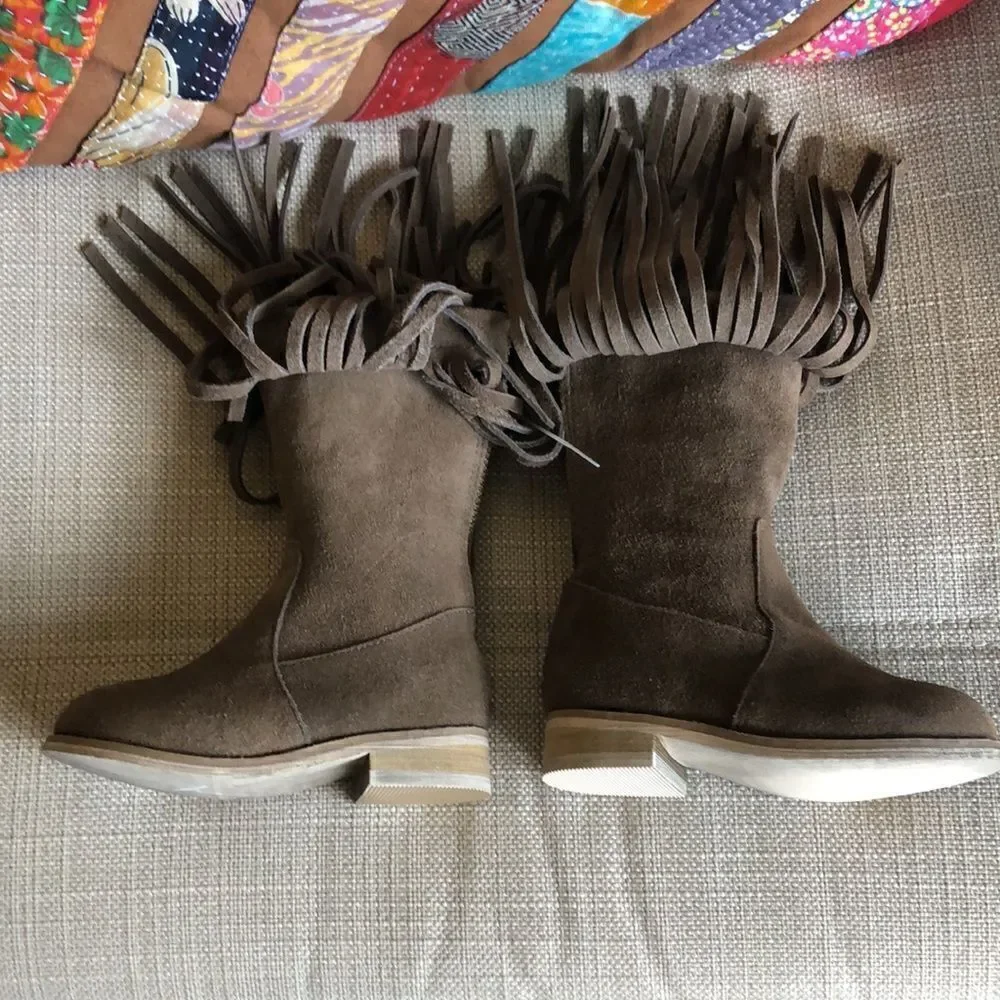 Joyfolie Genuine Suede Fringe Baby Boots